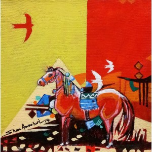 Shan Amrohvi, 08 x 08 inch, Oil on Canvas, Horse Painting, AC-SA-088